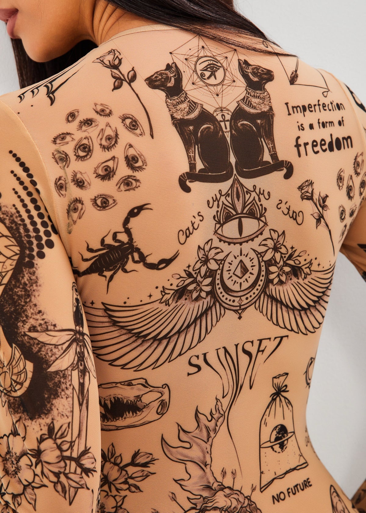 Sphinx Long Sleeve Bodysuit for Women – Unique Tattoo Design - BRIKOLY