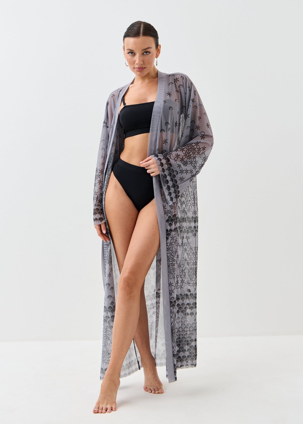 Dragon Gray Sheer Maxi Beach Cover-Up – Elegance Meets Effortless Style