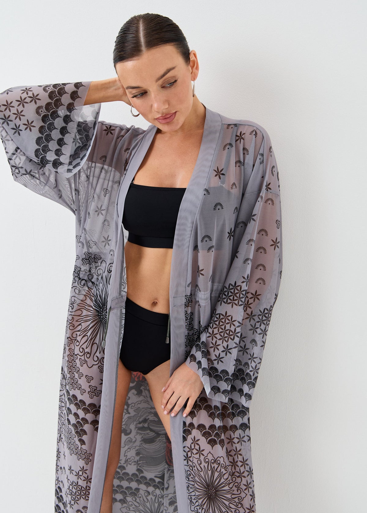 Dragon Gray Sheer Maxi Beach Cover-Up – Elegance Meets Effortless Style