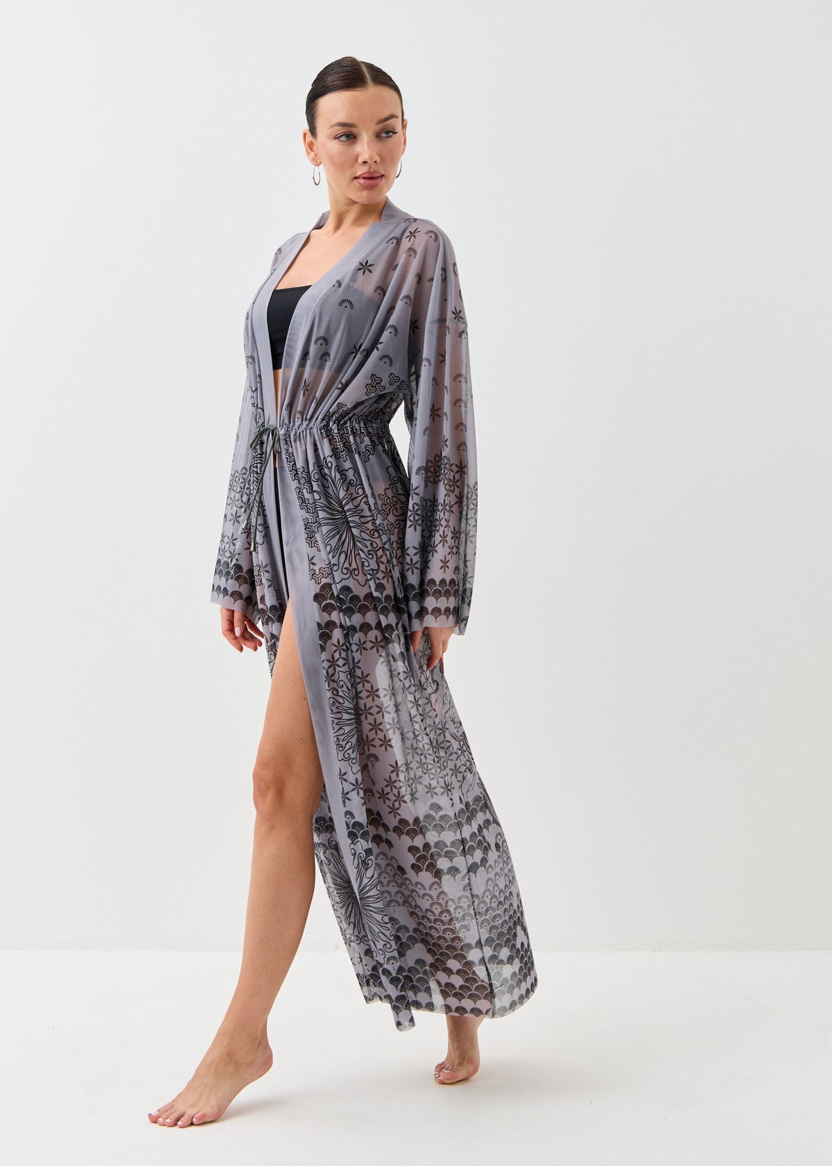 Dragon Gray Sheer Maxi Beach Cover-Up – Elegance Meets Effortless Style