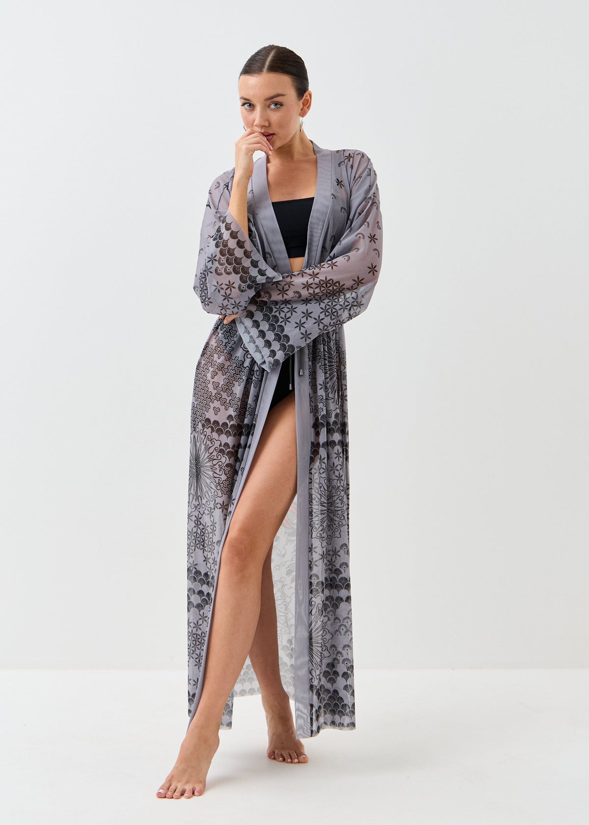 Dragon Gray Sheer Maxi Beach Cover-Up – Elegance Meets Effortless Style