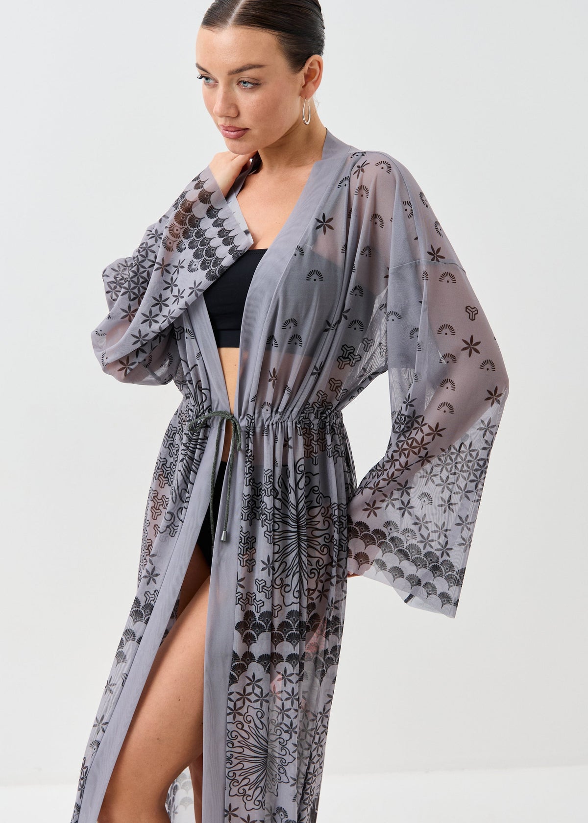 Dragon Gray Sheer Maxi Beach Cover-Up – Elegance Meets Effortless Style