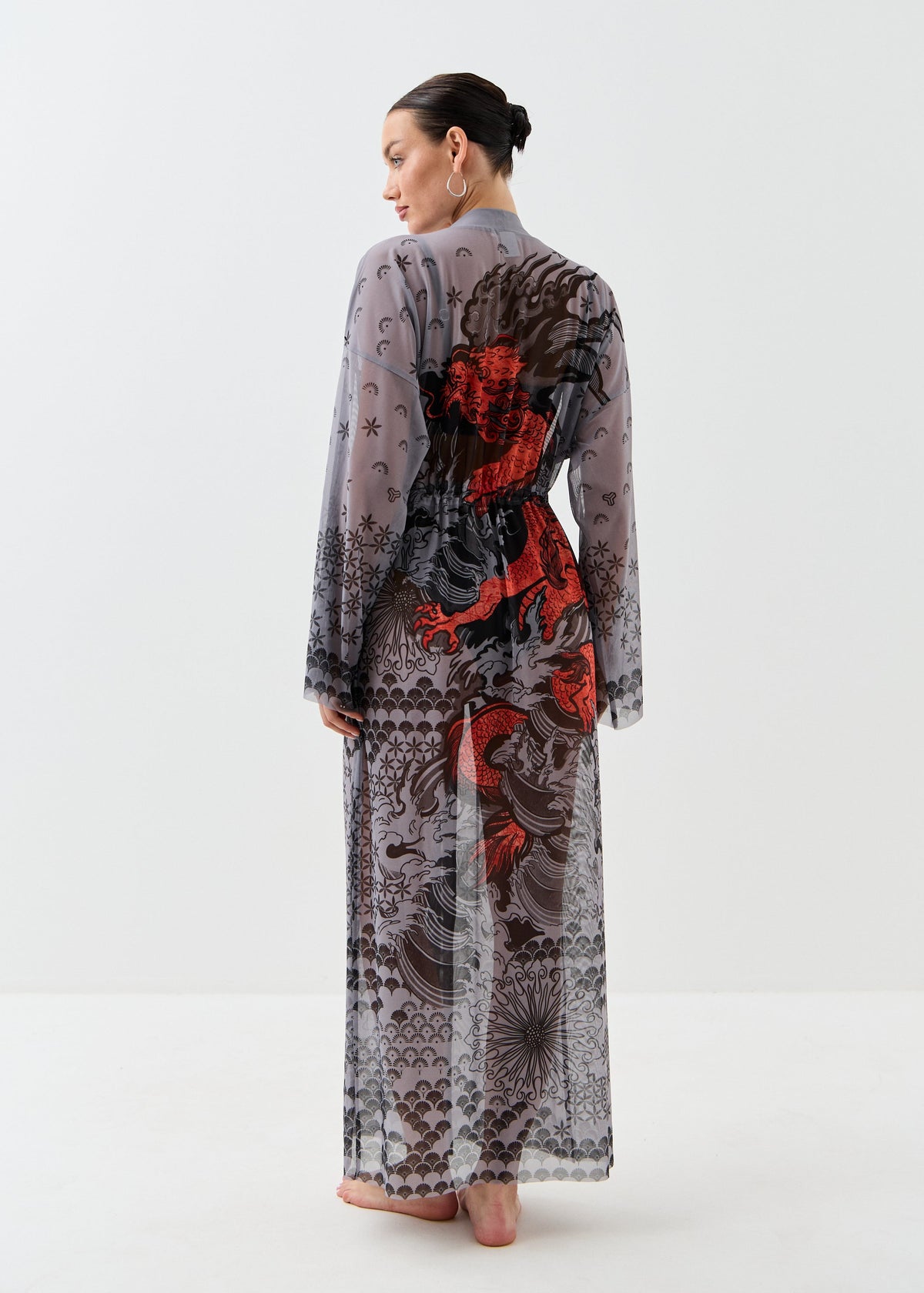 Dragon Gray Sheer Maxi Beach Cover-Up – Elegance Meets Effortless Style