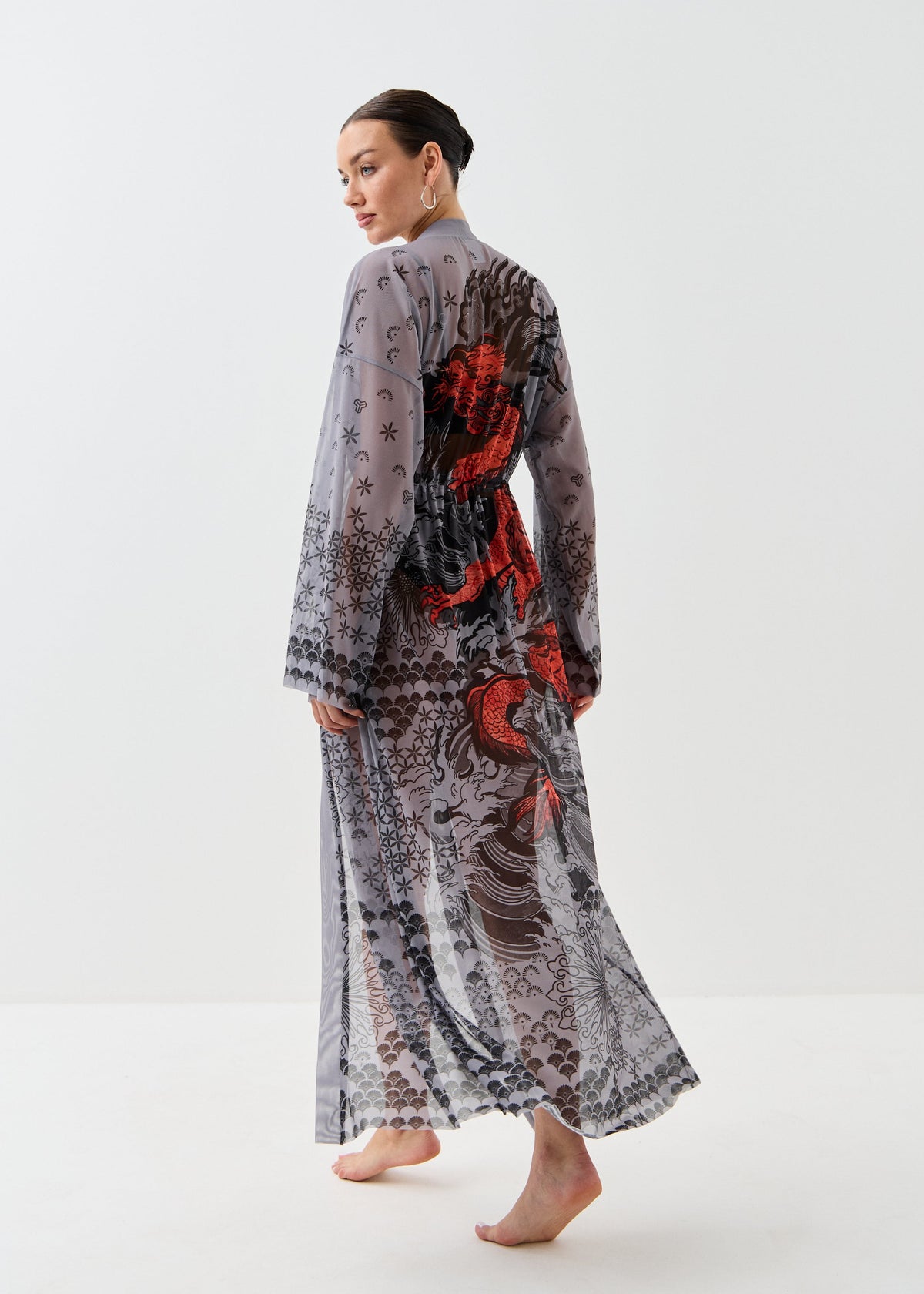 Dragon Gray Sheer Maxi Beach Cover-Up – Elegance Meets Effortless Style