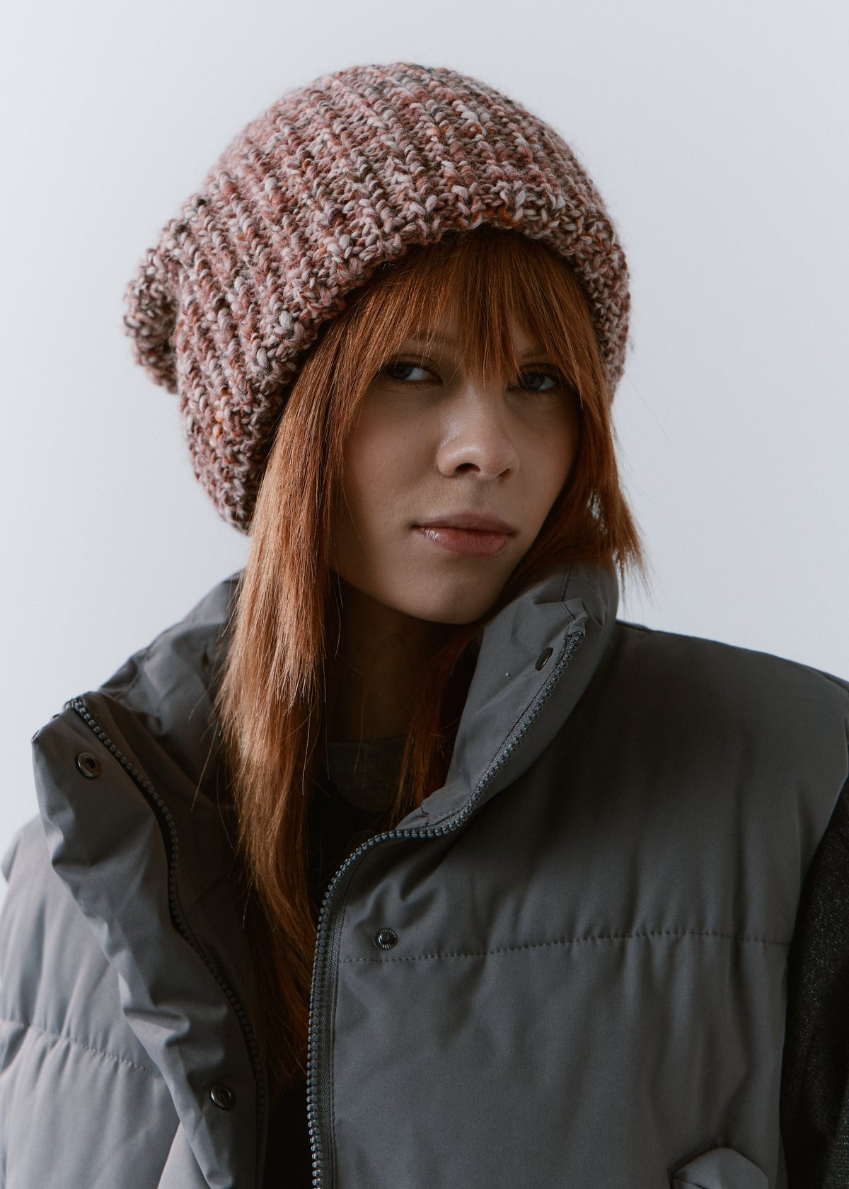 London Rose knit beanie: Three-quarter front portrait