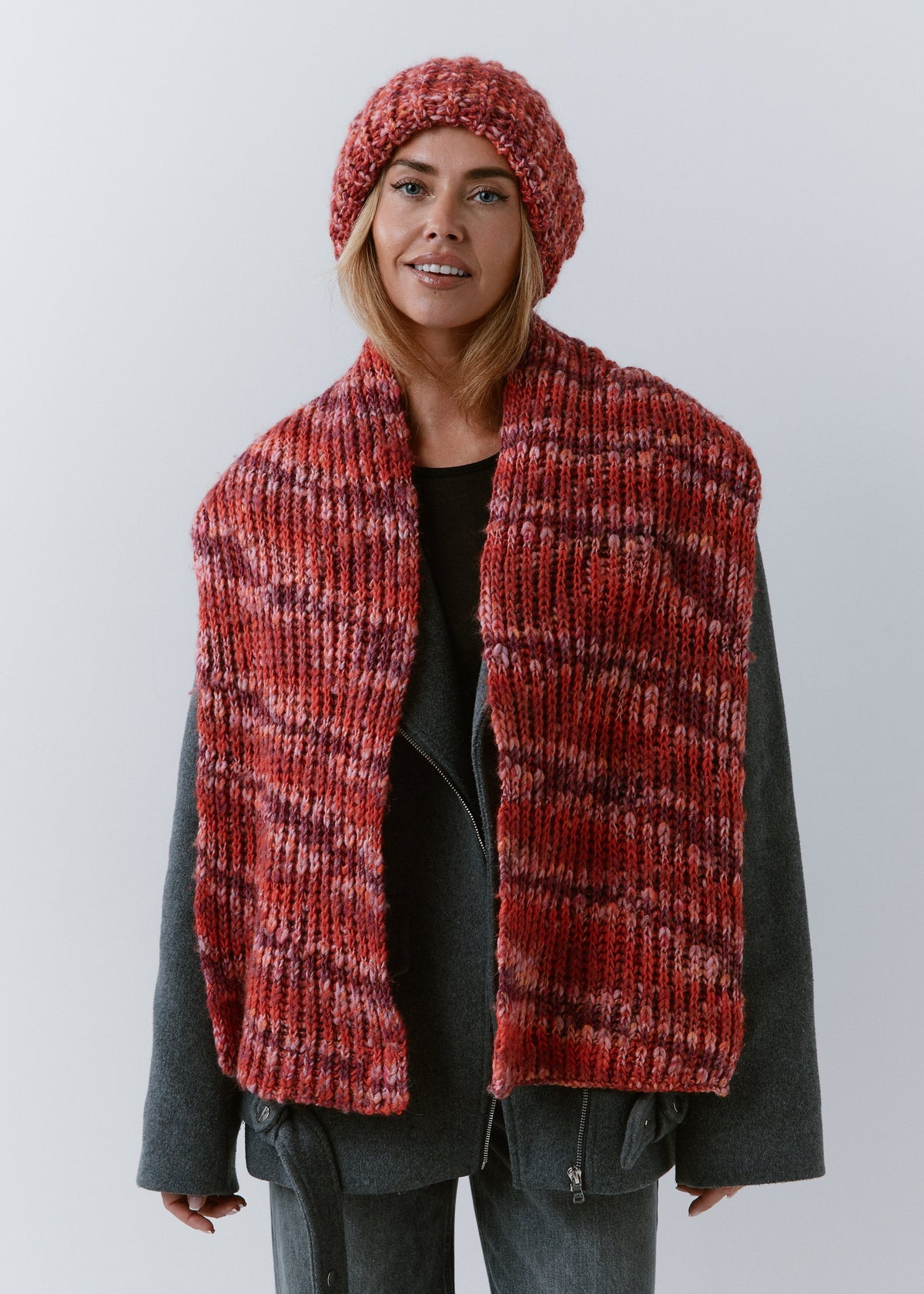 Oversized Alpaca Wool Scarf - Red - BRIKOLY