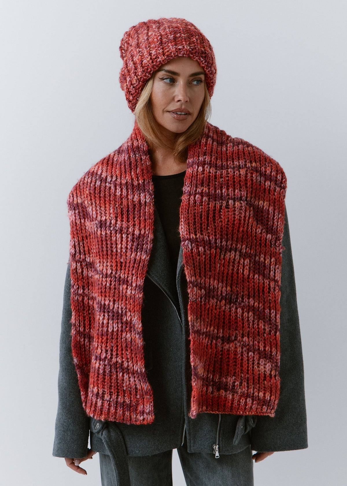 Oversized Alpaca Wool Scarf - Red - BRIKOLY