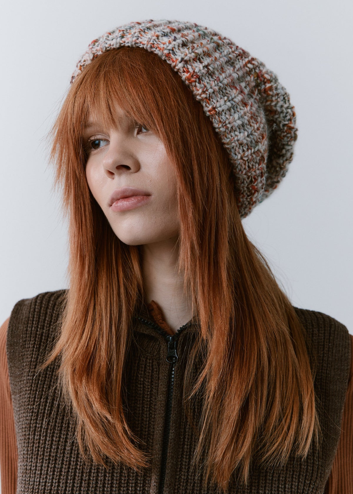 London FAN knit beanie: Front three-quarter view