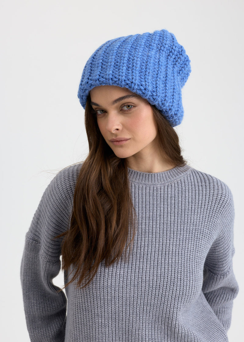 Oversized Double-Layer Wool Hat in Dusty Blue - BRIKOLY