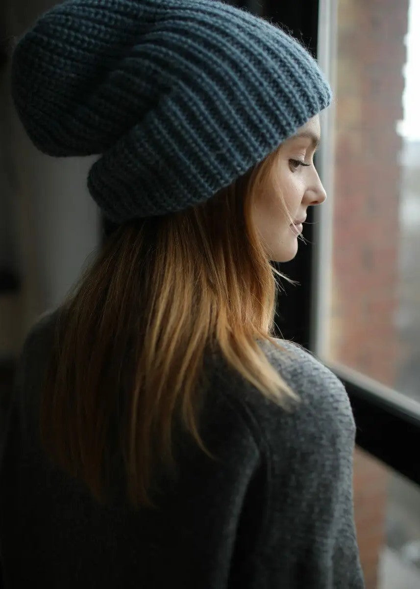 London Knit Beanie in Gray & Blue — Soft, Warm & Effortlessly Stylish