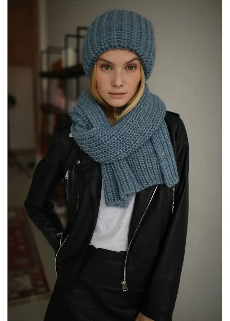 Oversized Double-Layer Wool Hat in Dusty Blue