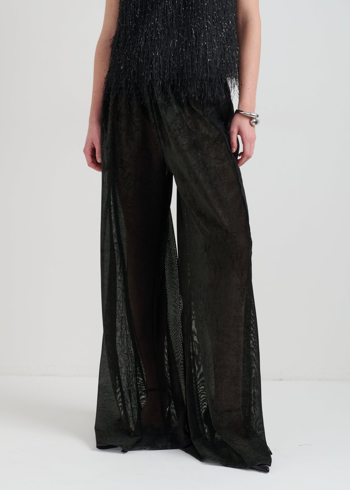 Sheer Wide-Leg Women’s Pants with Lace Detailing