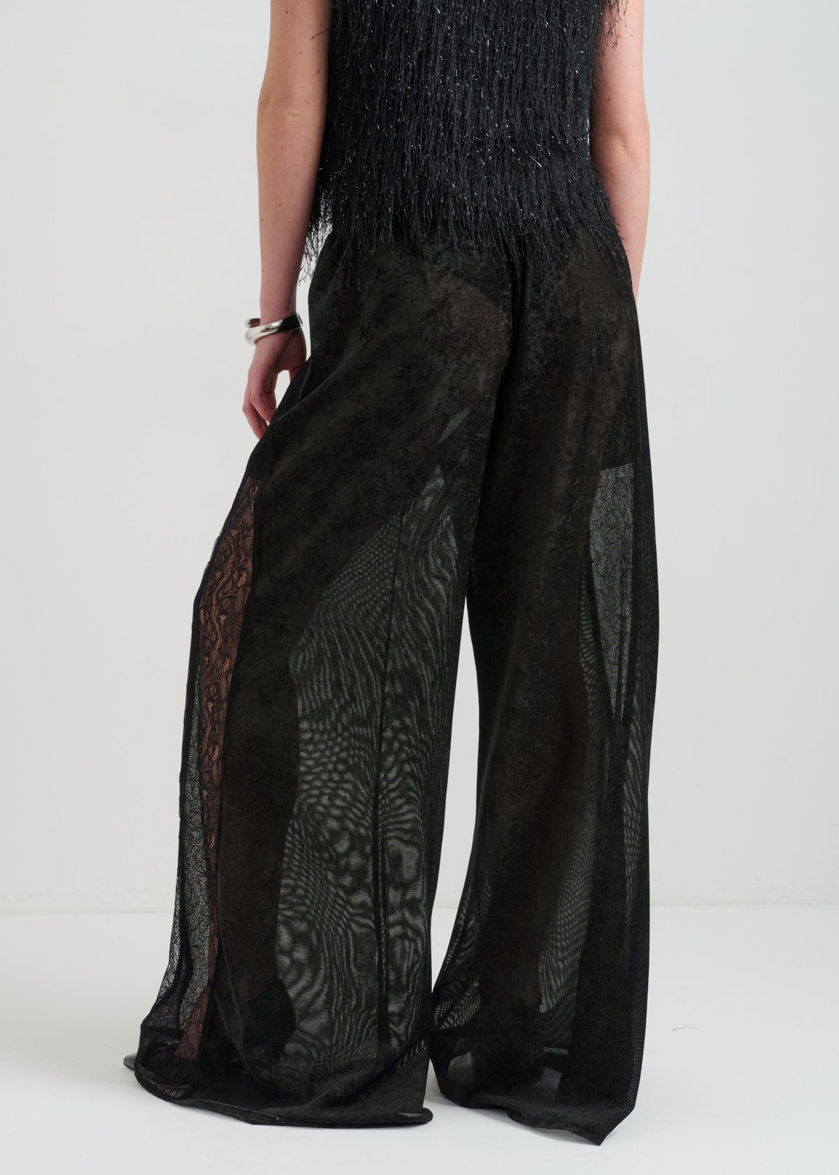 Sheer Wide-Leg Women’s Pants with Lace Detailing