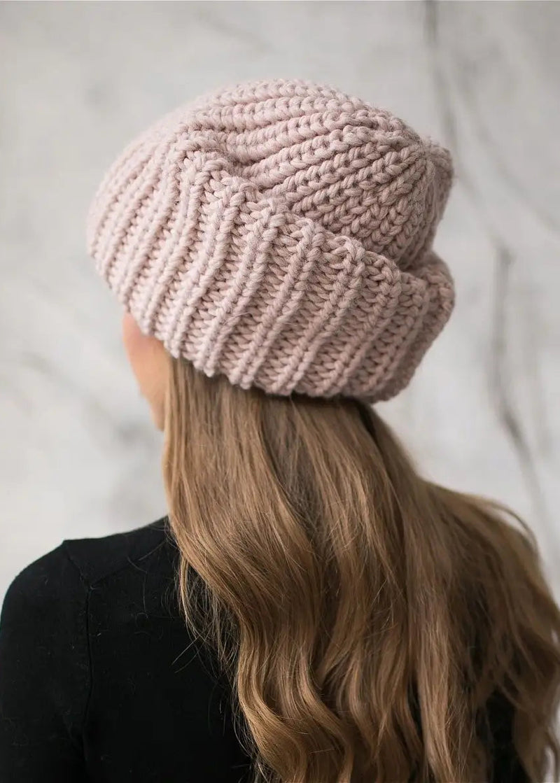 Oversized Double-Layer Wool Hat in Rose
