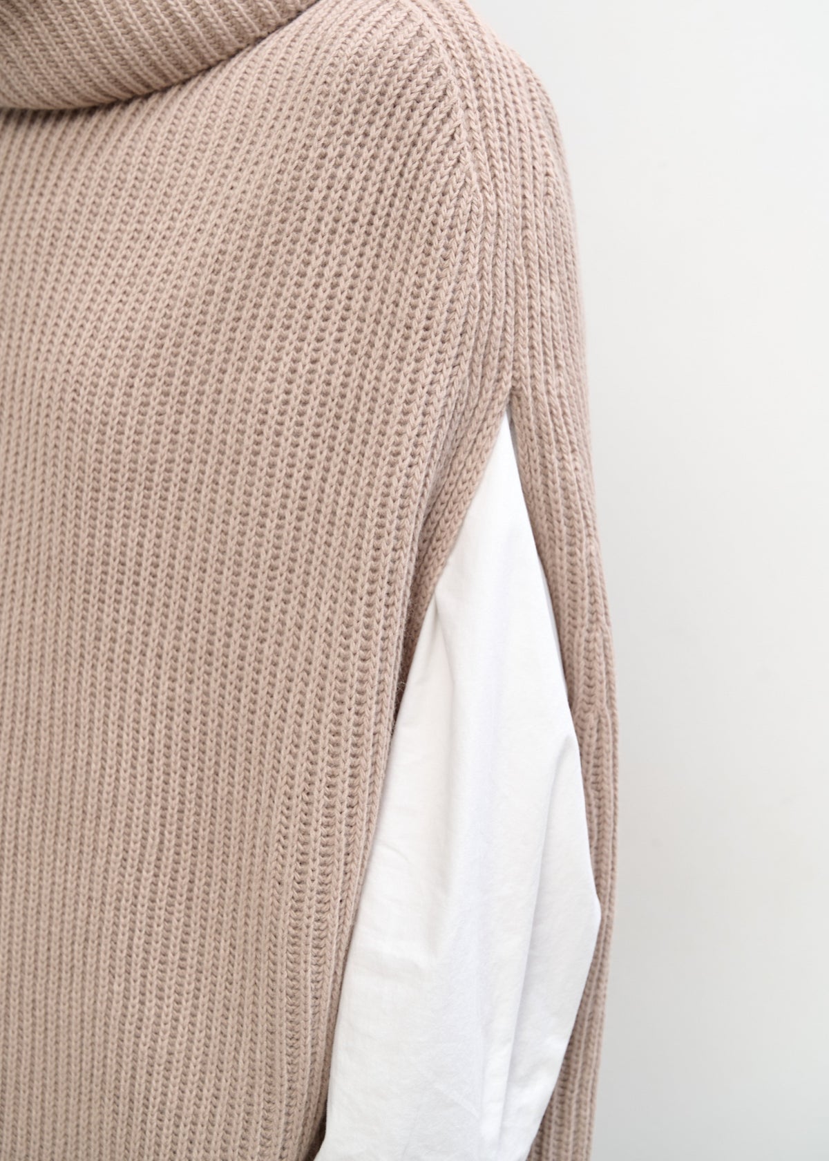 Women’s Oversized Beige Knit Sweater Vest – Long Turtleneck Layering Essential - BRIKOLY