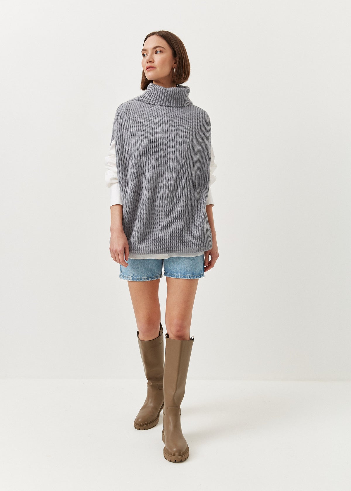 Women’s Oversized Gray Knit Sweater Vest – Long Turtleneck Layering Essential (на проверку) - BRIKOLY