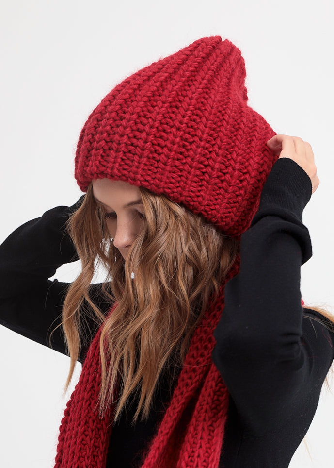 Oversized Double-Layer Wool Hat in Cherry - BRIKOLY