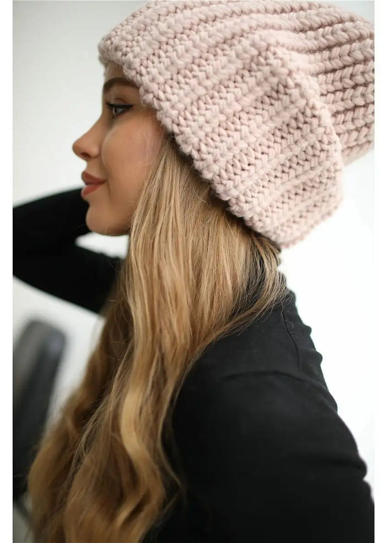 Oversized Double-Layer Wool Hat in Rose