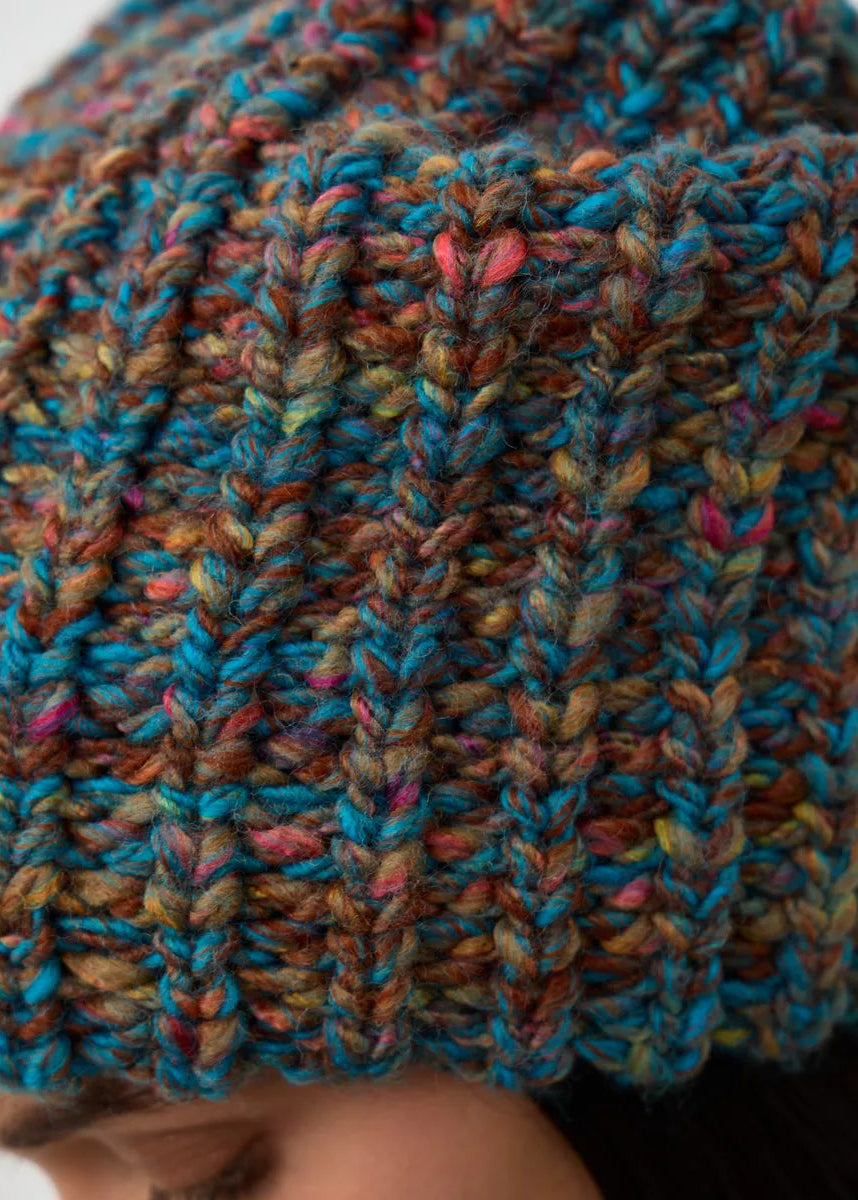 Oversized Double-Layer Wool Hat in Turquoise & Orange - BRIKOLY