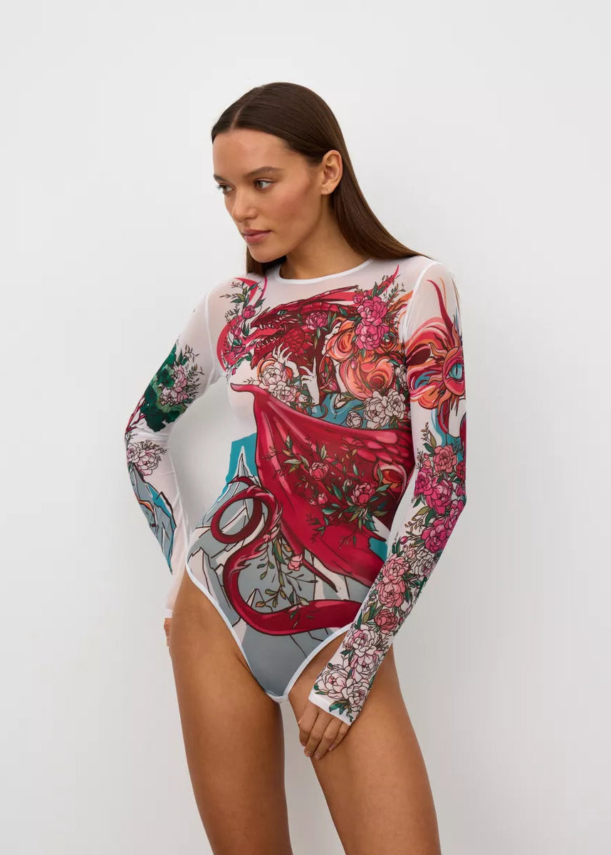 Dragon Long Sleeve Bodysuit for Women – Unique Tattoo Design - BRIKOLY