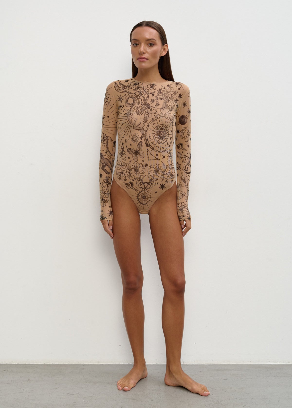 Earth Essence Long Sleeve Bodysuit for Women – Unique Tattoo Design - BRIKOLY