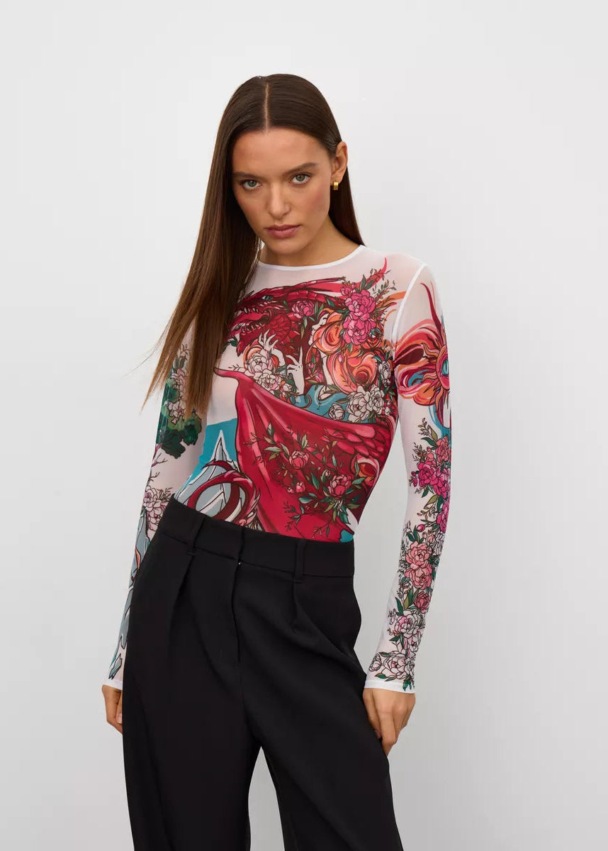 Dragon Long Sleeve Bodysuit for Women – Unique Tattoo Design - BRIKOLY