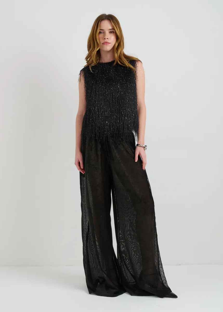 Sheer Wide-Leg Women’s Pants with Lace Detailing - BRIKOLY