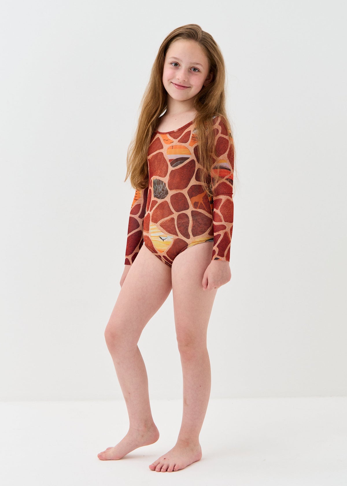 Giraffe Girls' Smart Tan One-Piece Mesh Swimsuit | Family Matching Swimwear (на проверку) - BRIKOLY