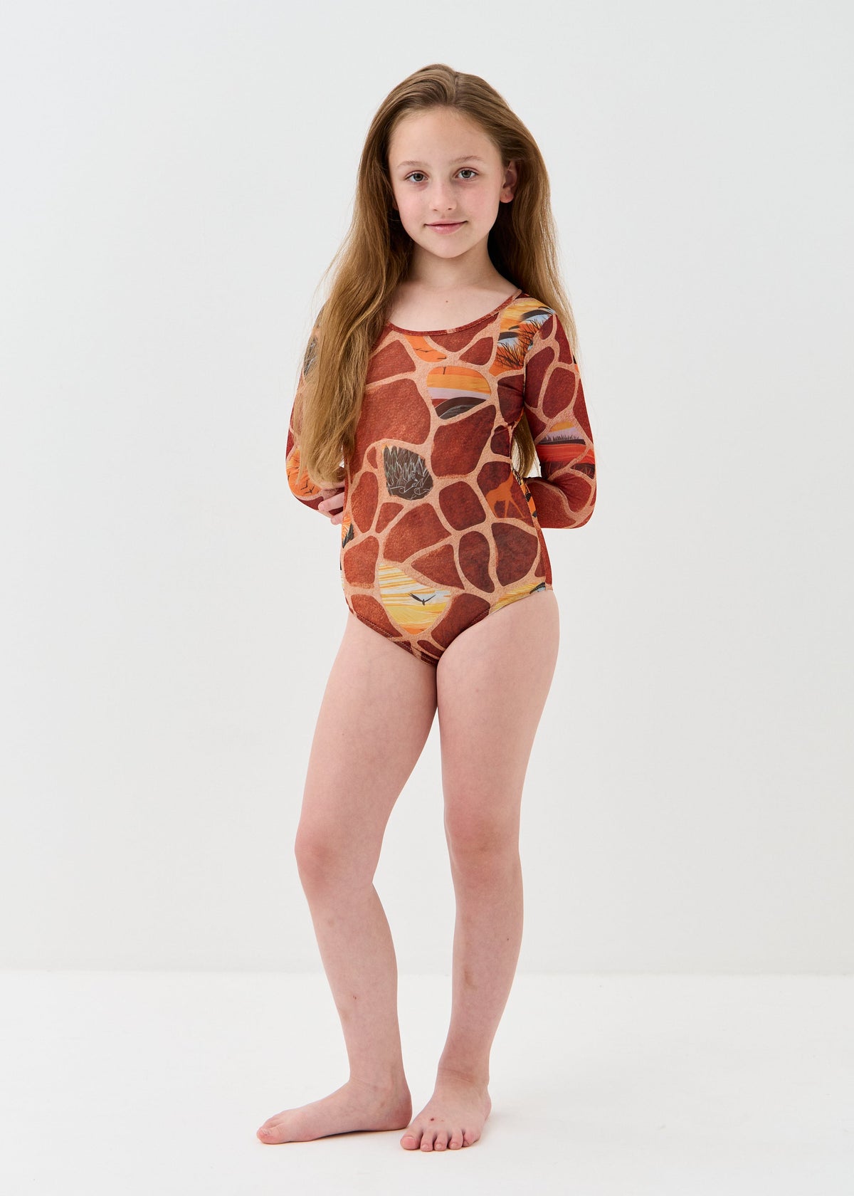 Giraffe Girls' Smart Tan One-Piece Mesh Swimsuit | Family Matching Swimwear (на проверку) - BRIKOLY