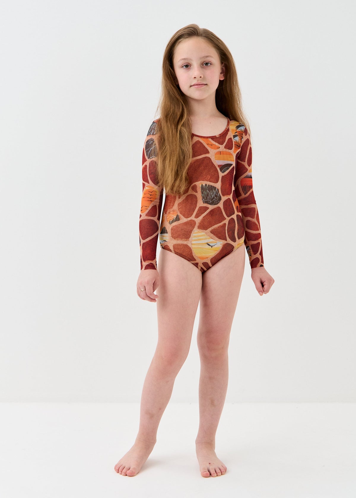 Giraffe Girls' Smart Tan One-Piece Mesh Swimsuit | Family Matching Swimwear (на проверку) - BRIKOLY