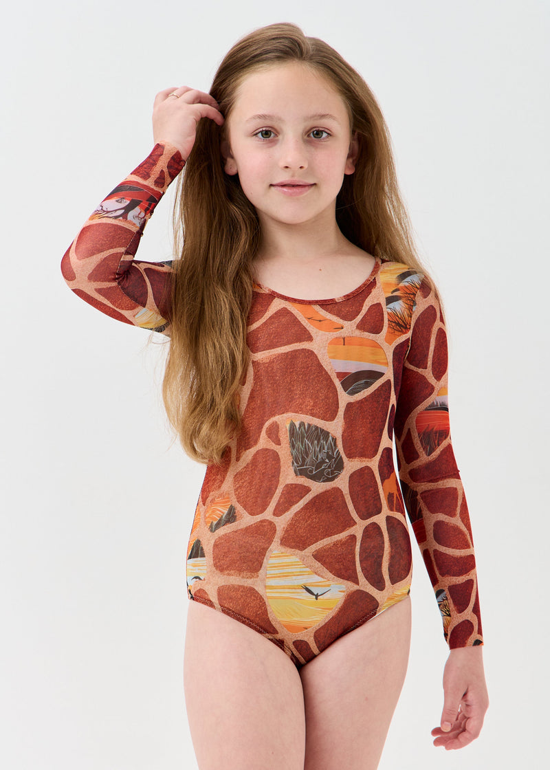 Giraffe Girls' Smart Tan One-Piece Mesh Swimsuit | Family Matching Swimwear (на проверку) - BRIKOLY