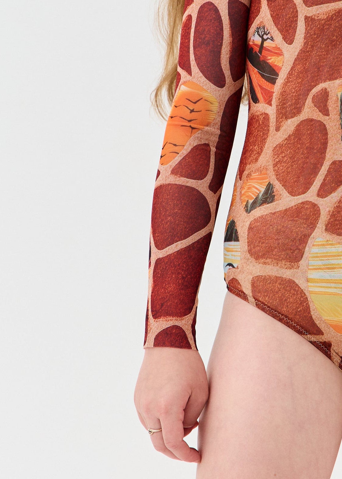 Giraffe Girls' Smart Tan One-Piece Mesh Swimsuit | Family Matching Swimwear (на проверку) - BRIKOLY