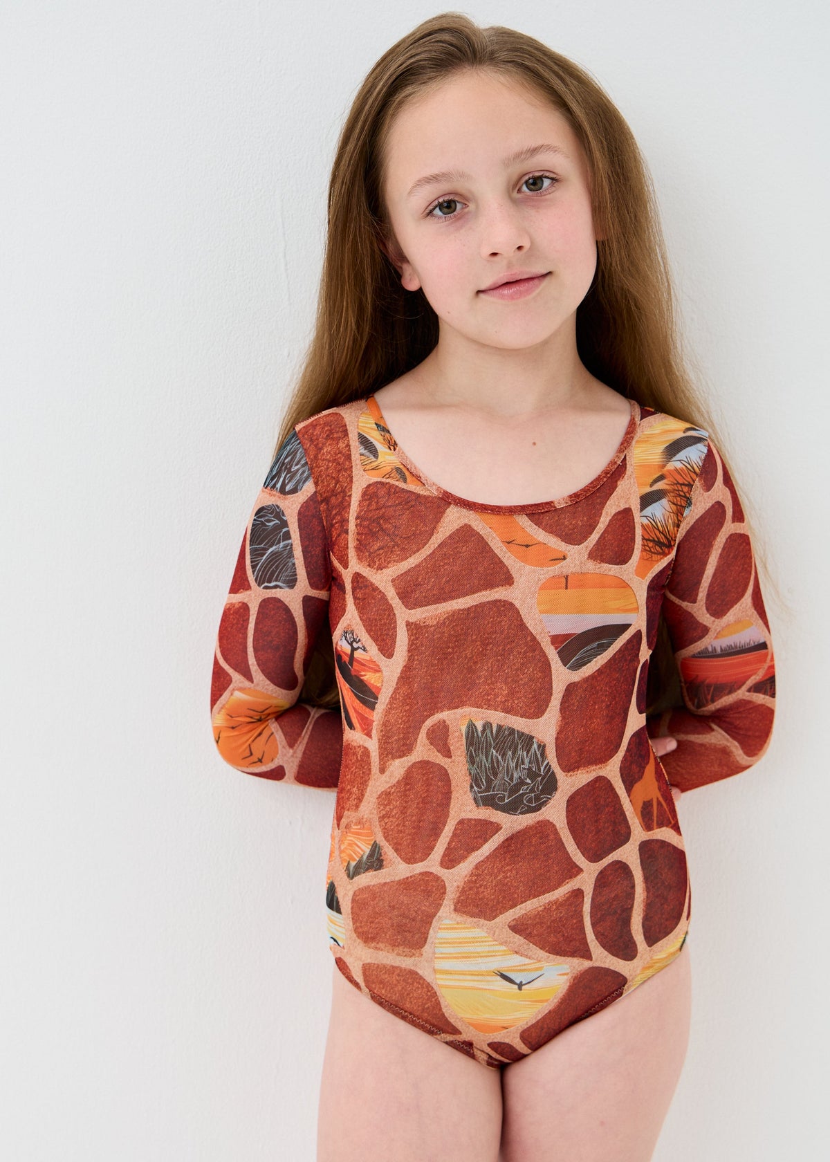 Giraffe Girls' Smart Tan One-Piece Mesh Swimsuit | Family Matching Swimwear (на проверку) - BRIKOLY