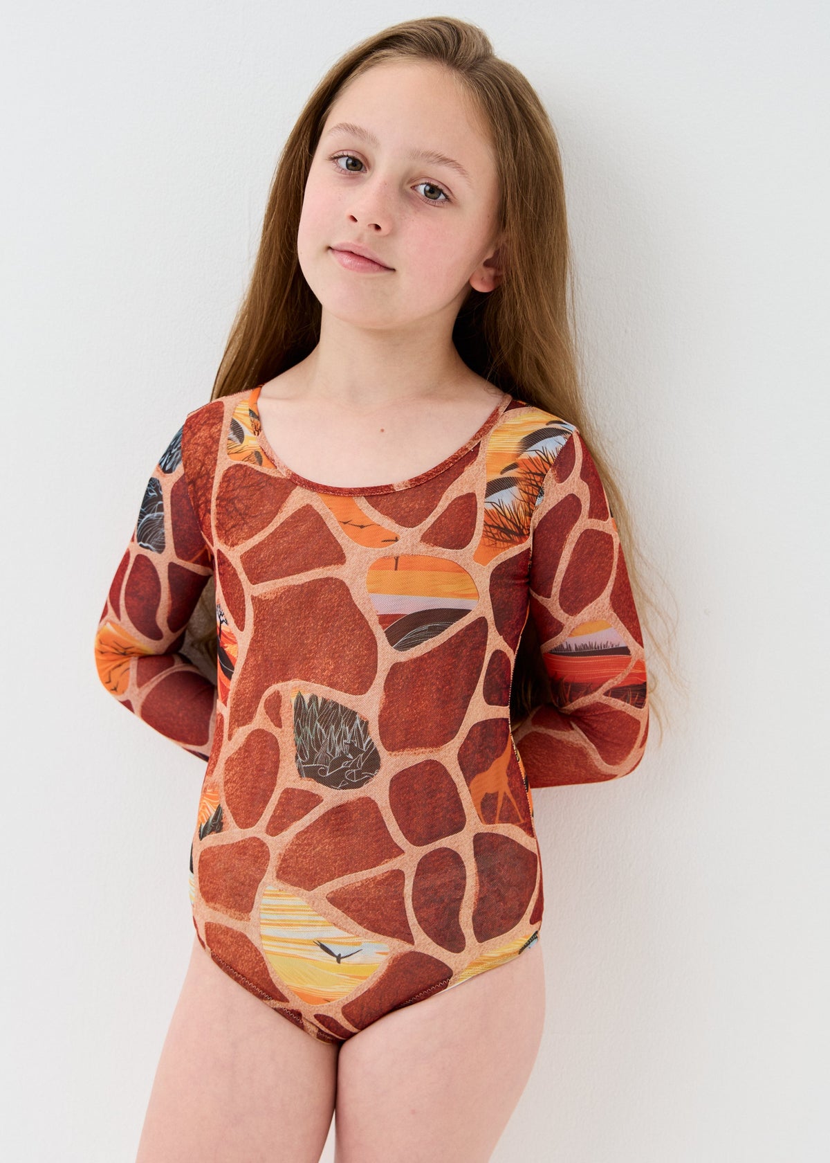 Giraffe Girls' Smart Tan One-Piece Mesh Swimsuit | Family Matching Swimwear (на проверку) - BRIKOLY