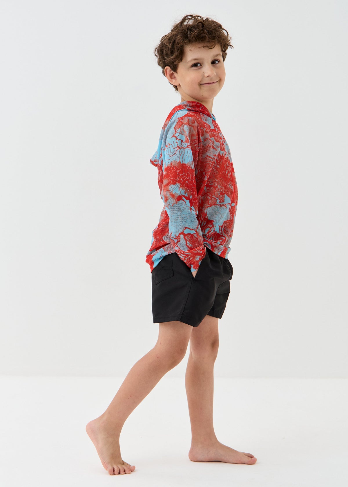 Coral Orange Kids’ Smart Mesh Tunic - Sun-Safe "Full Family Look"