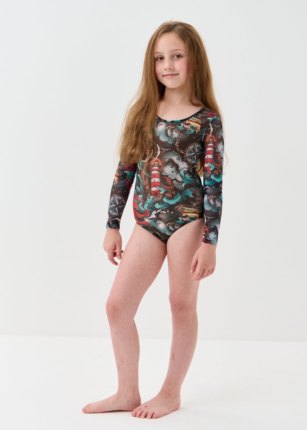 Octopus-2 Girls' Smart Tan One-Piece Mesh Swimsuit | Family Matching Swimwear (на проверку) - BRIKOLY