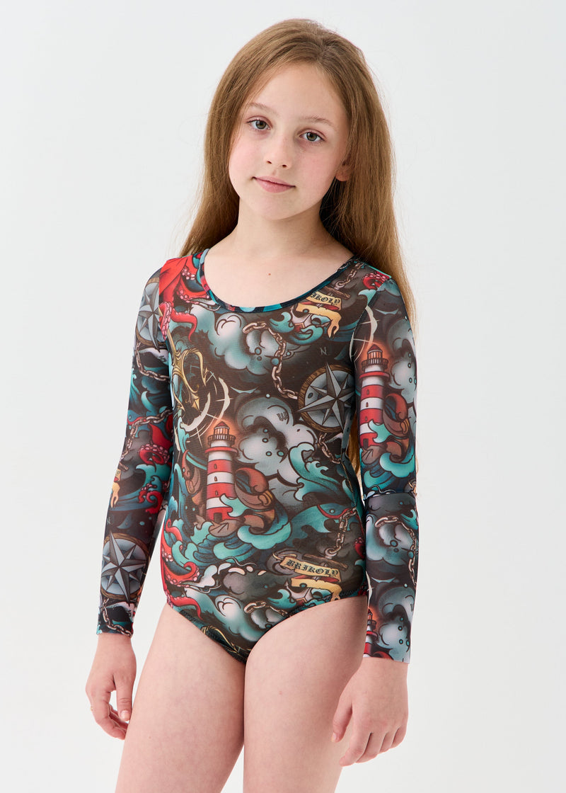 Octopus-2 Girls' Smart Tan One-Piece Mesh Swimsuit | Family Matching Swimwear (на проверку) - BRIKOLY