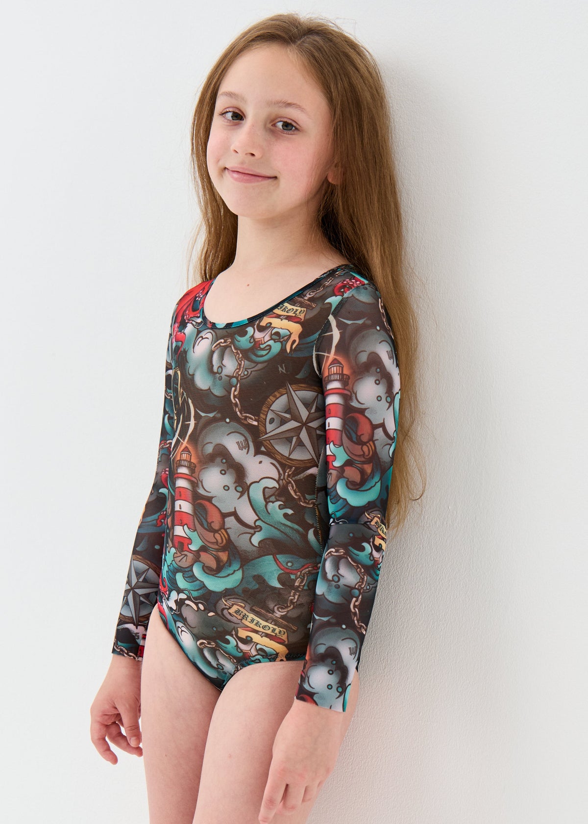 Octopus-2 Girls' Smart Tan One-Piece Mesh Swimsuit | Family Matching Swimwear (на проверку) - BRIKOLY