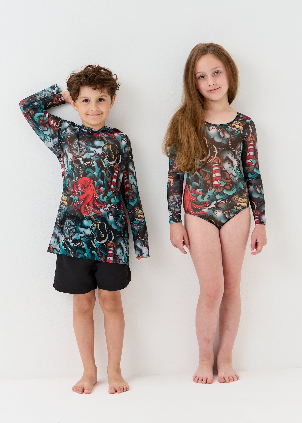Octopus-2 Girls' Smart Tan One-Piece Mesh Swimsuit | Family Matching Swimwear (на проверку) - BRIKOLY