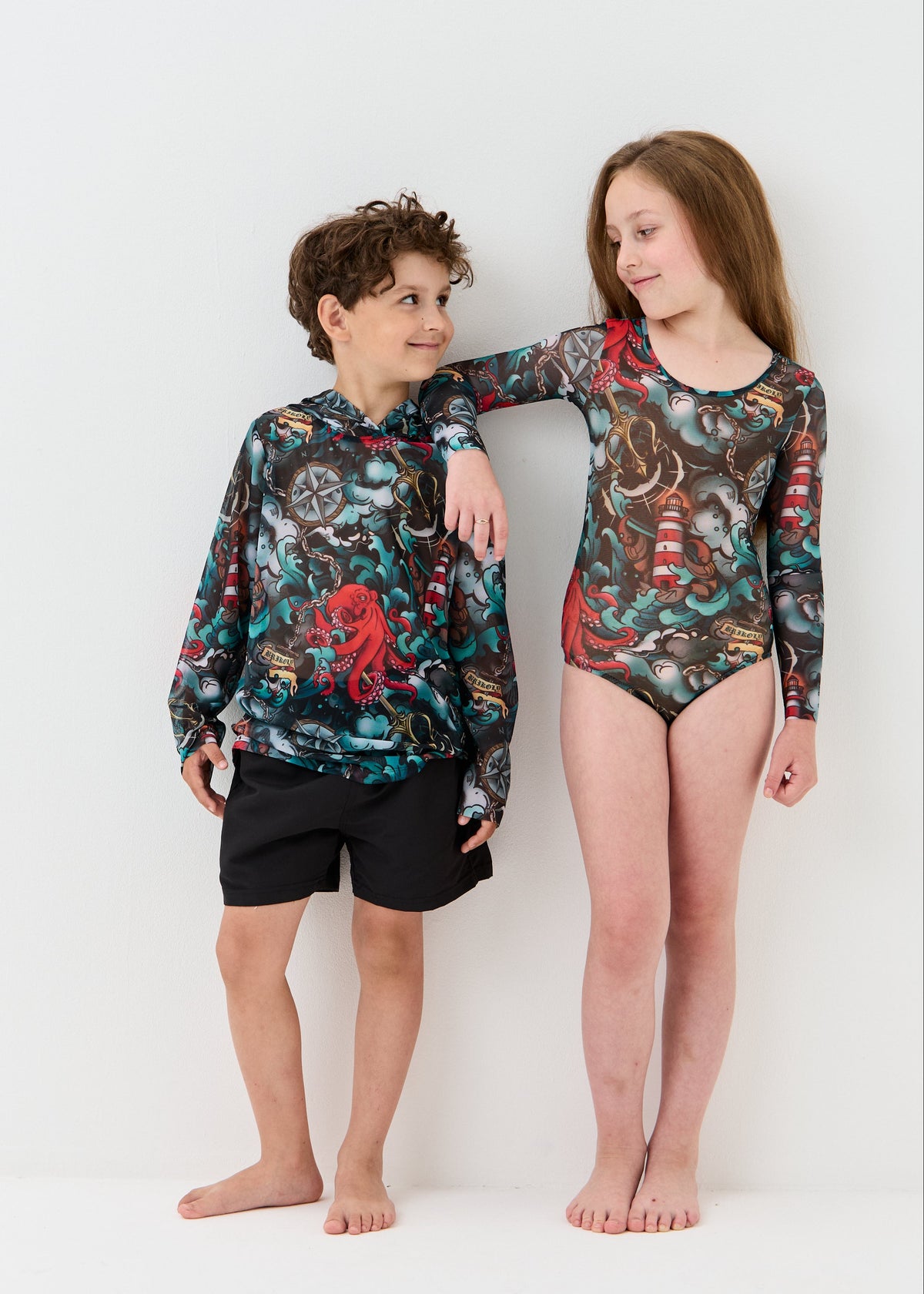 Octopus-2 Girls' Smart Tan One-Piece Mesh Swimsuit | Family Matching Swimwear (на проверку) - BRIKOLY