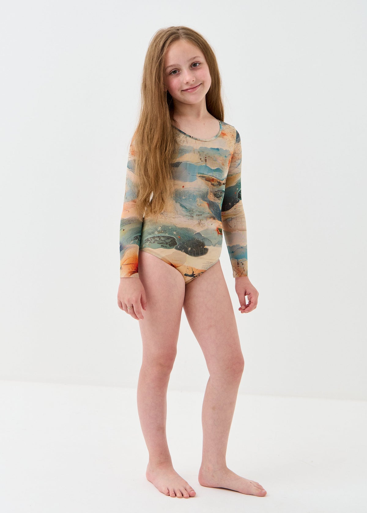 Map Girls' Smart Tan One-Piece Mesh Swimsuit | Family Matching Swimwear (на проверку) - BRIKOLY
