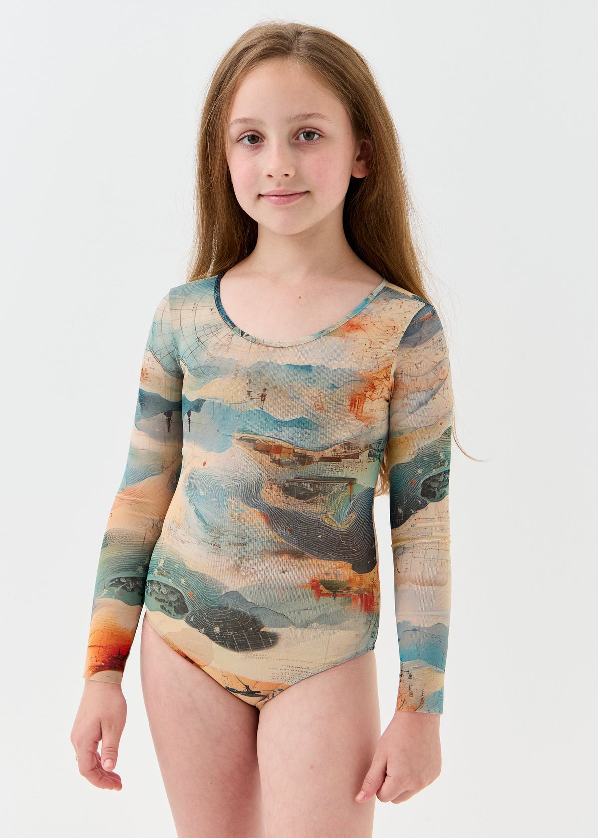 Map Girls' Smart Tan One-Piece Mesh Swimsuit | Family Matching Swimwear (на проверку) - BRIKOLY