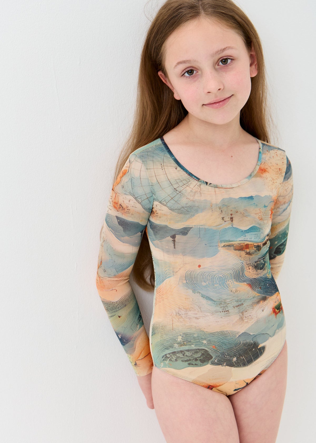 Map Girls' Smart Tan One-Piece Mesh Swimsuit | Family Matching Swimwear (на проверку) - BRIKOLY