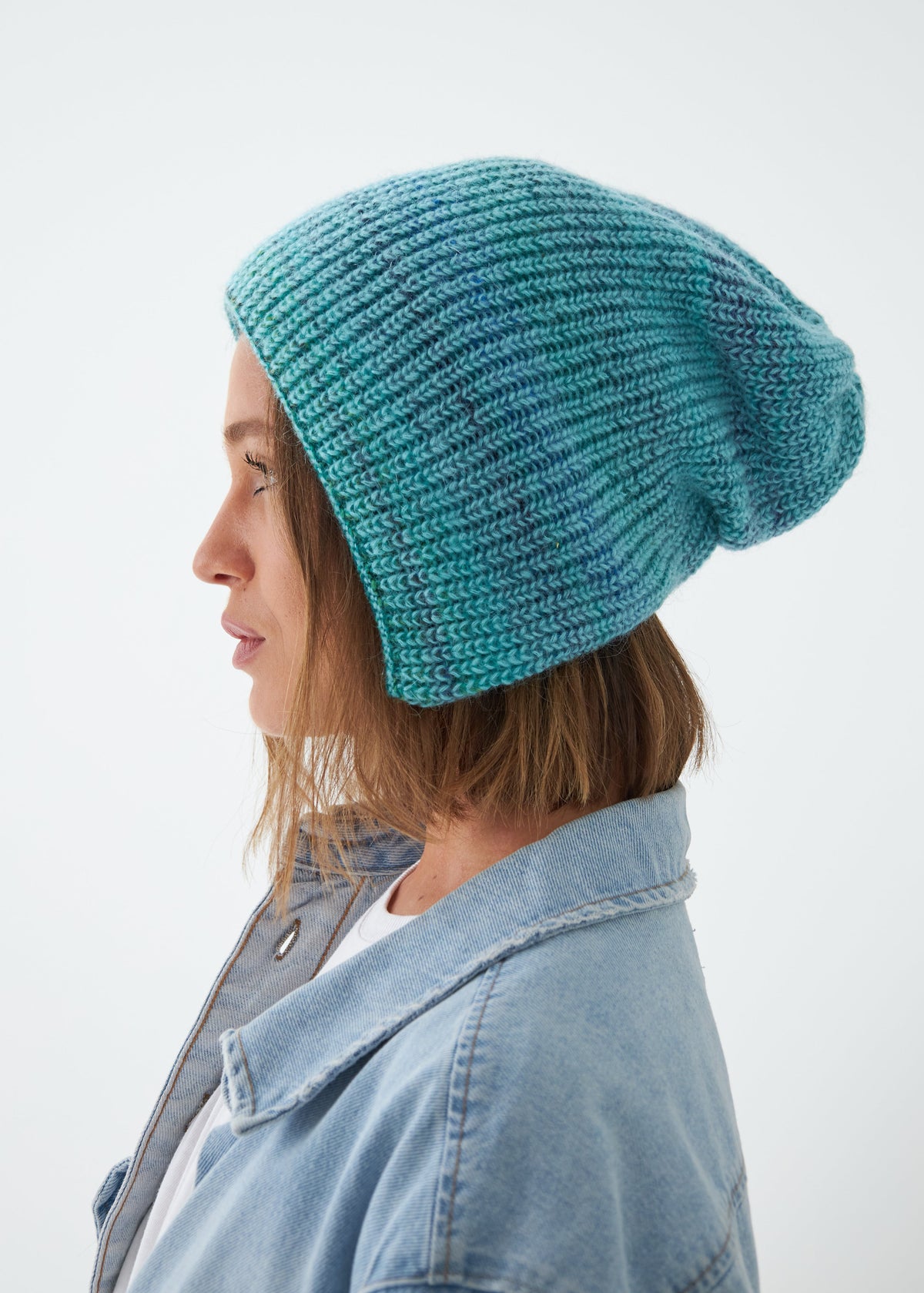 Reversible Wool Beanie Tiffany Blue Lisse - Double-Sided Warm Hat