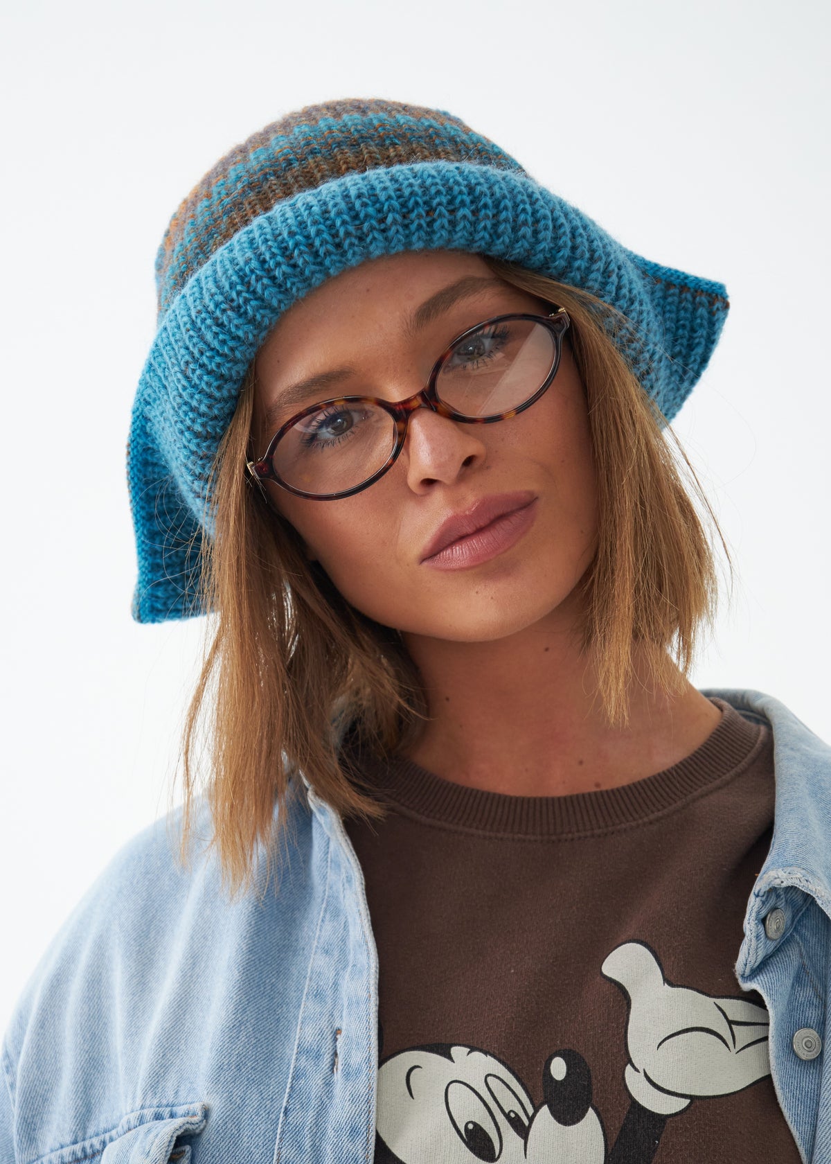 Reversible Wool Beanie Brown Blue Lisse - Double-Sided Warm Hat