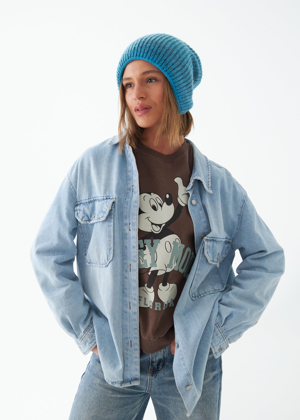 Reversible Wool Beanie Brown Blue Lisse - Double-Sided Warm Hat