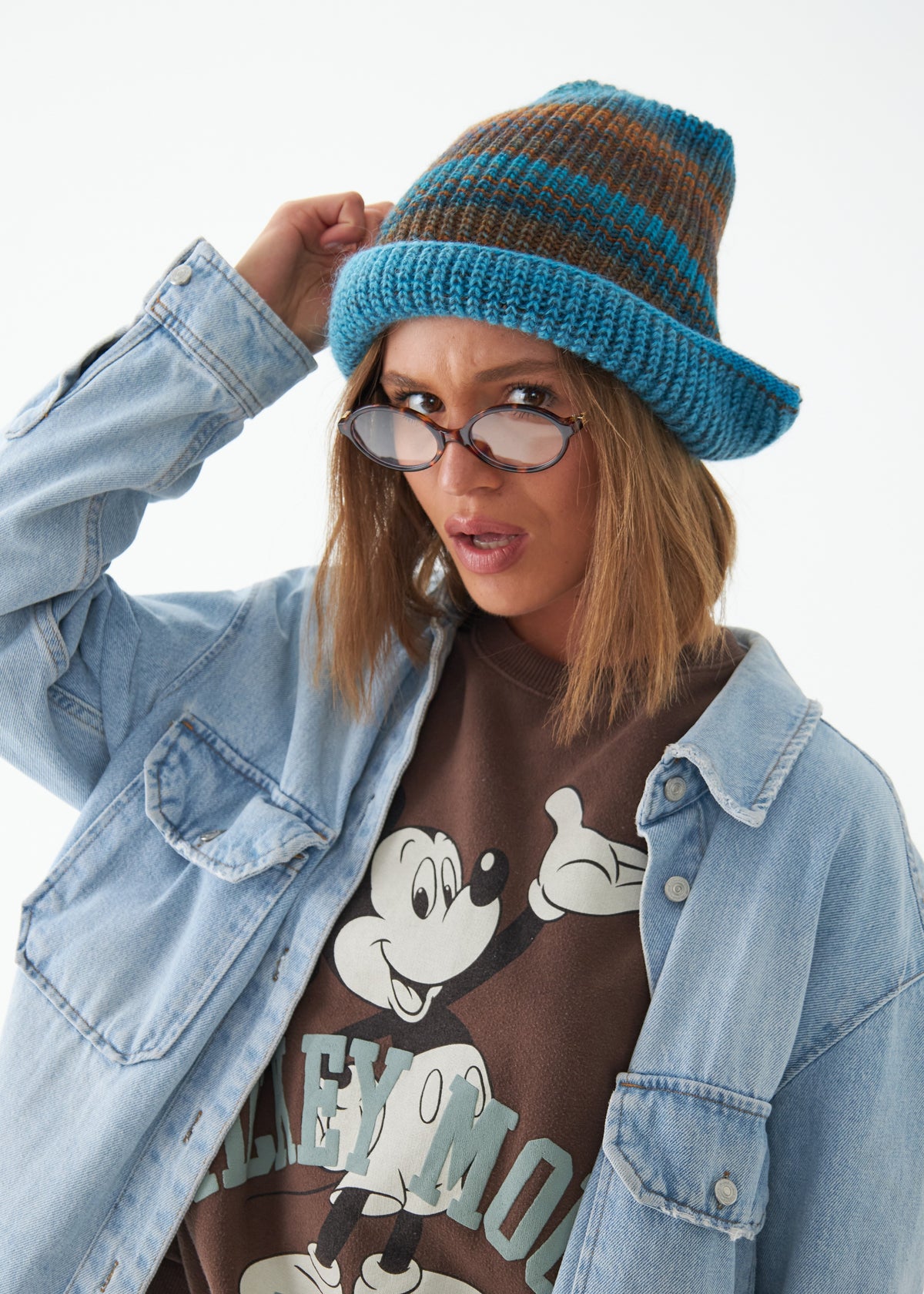 Reversible Wool Beanie Brown Blue Lisse - Double-Sided Warm Hat