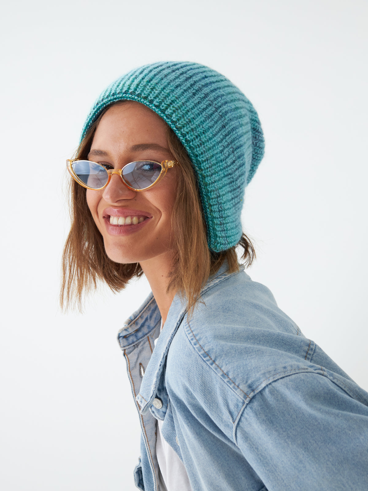 Reversible Wool Beanie Tiffany Blue Lisse - Double-Sided Warm Hat