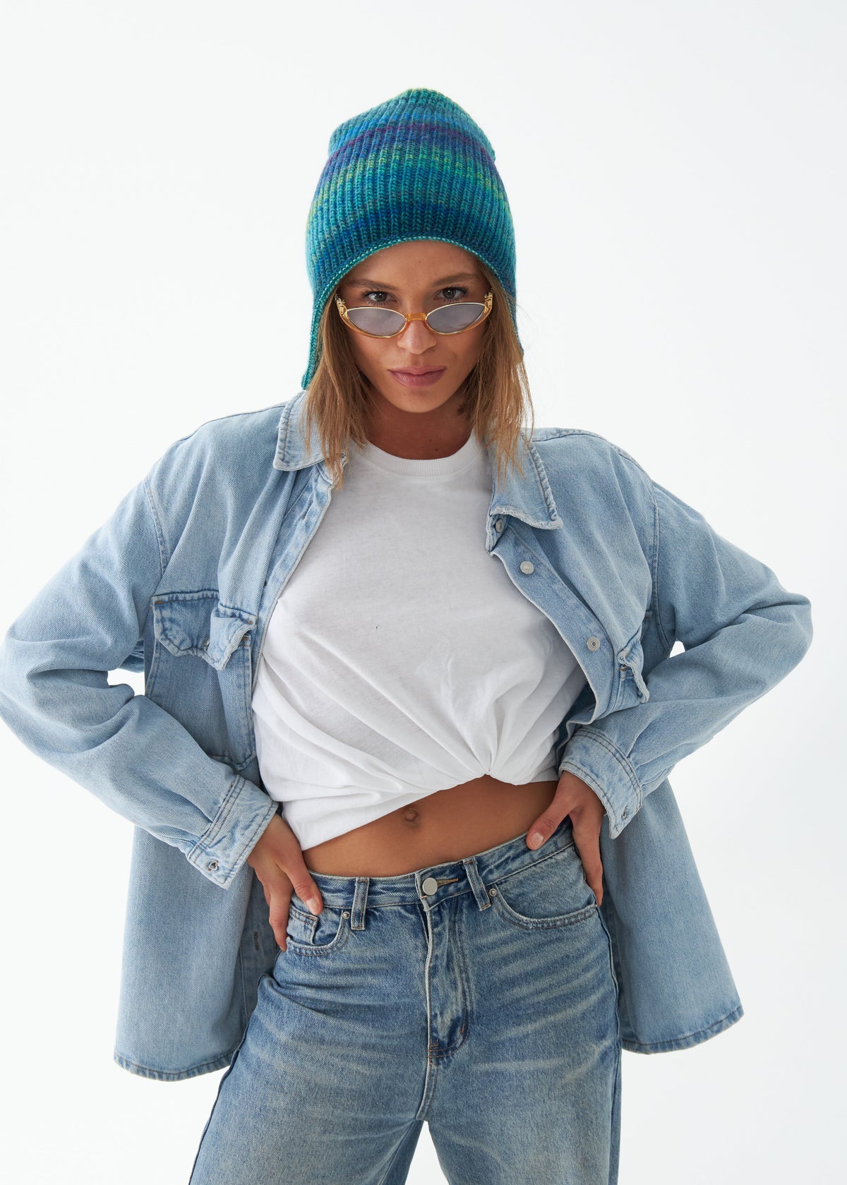 Reversible Wool Beanie Tiffany Blue Lisse - Double-Sided Warm Hat