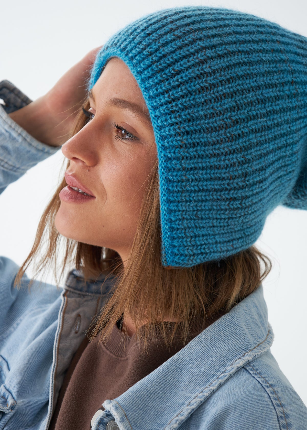 Reversible Wool Beanie Brown Blue Lisse - Double-Sided Warm Hat